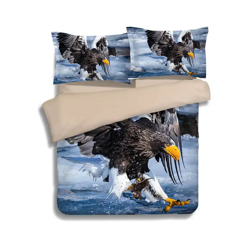 النسر البومة الطيور 3D المطبوعة المعزي طقم سرير التوأم كامل الملكة الملك الحجم لحاف/أغطية لحاف 3 قطعة الفتيات الكبار نوم الأزرق اللون