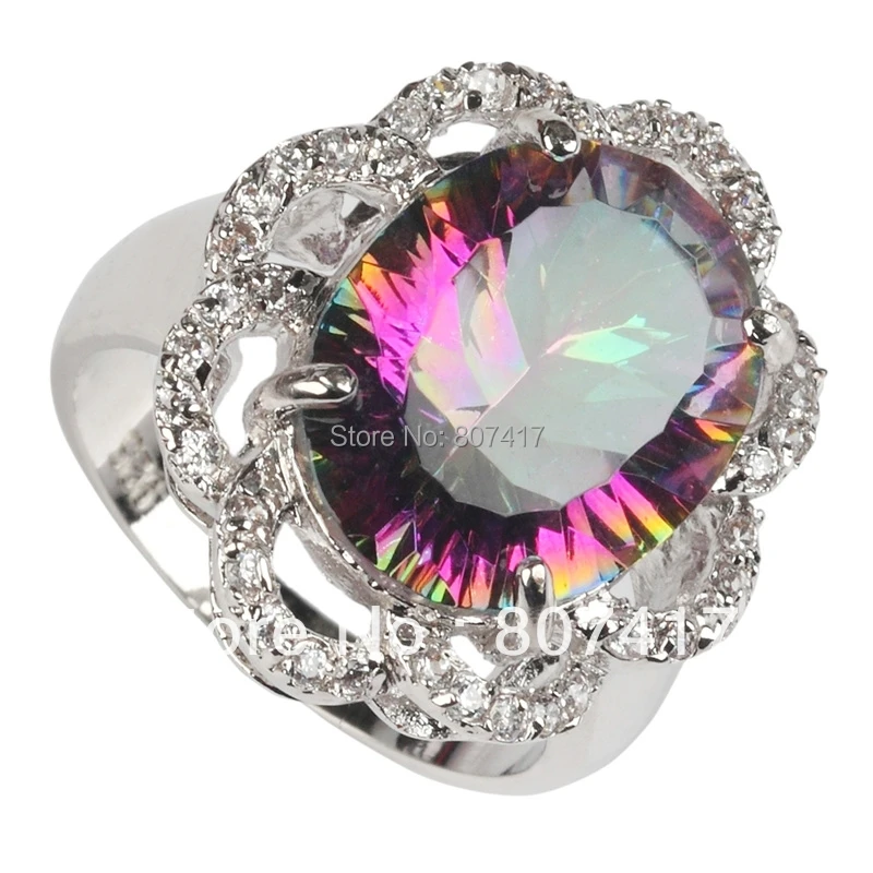 

SHUNXUNZE Explosion models engagement Wedding rings for women Rainbow and White Cubic Zirconia Rhodium Plated R3325 size 6 7 8 9