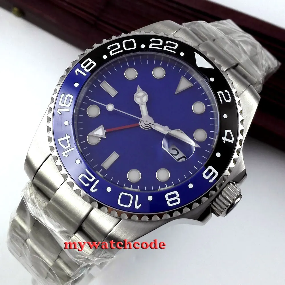 43mm bliger blue sterile dial GMT Ceramic Bezel sapphire glass automatic mens watch 351 43mm bliger blue sterile dial GMT Ceramic Bezel sapphire glass automatic mens watch 351