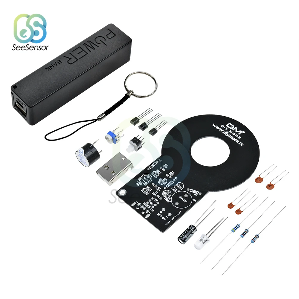 

DIY Kit Metal Detector Kit DC 3V-5V 60mm Detective Non-contact Sensor Board Module 18650 USB Power Bank Box Electronic Kit