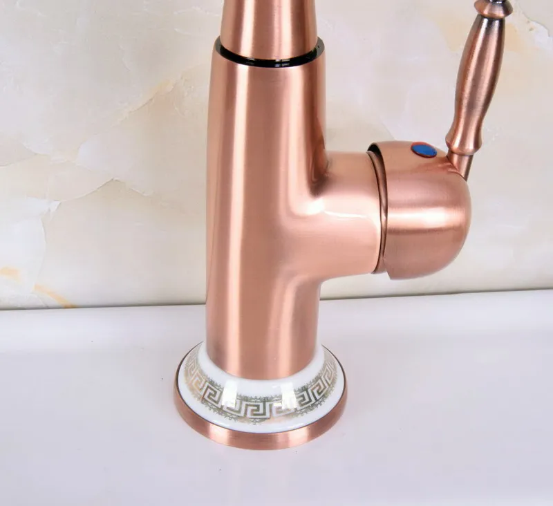 Antique Red Copper Brass Ceramic Base Kitchen Wet Bar Bathroom Vessel Sink Faucet Single Hole Swivel Spout Mixer Tap anf627