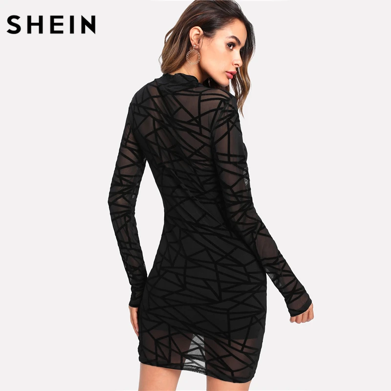 SHEIN Стильное Платье С Сетчатой Вставкой, Облегающее Двойное Платье С Контрастным Узором