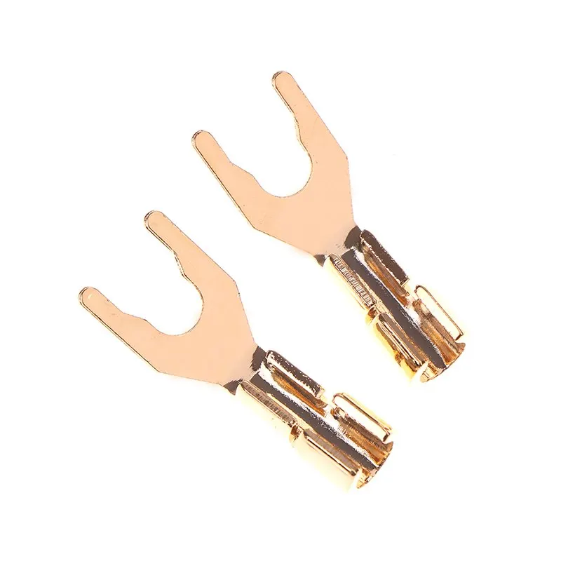 2Pcs new Speaker Banana Spade Plug Jack Solderless Y Fork Gold Plated Adapter For Wires Cable