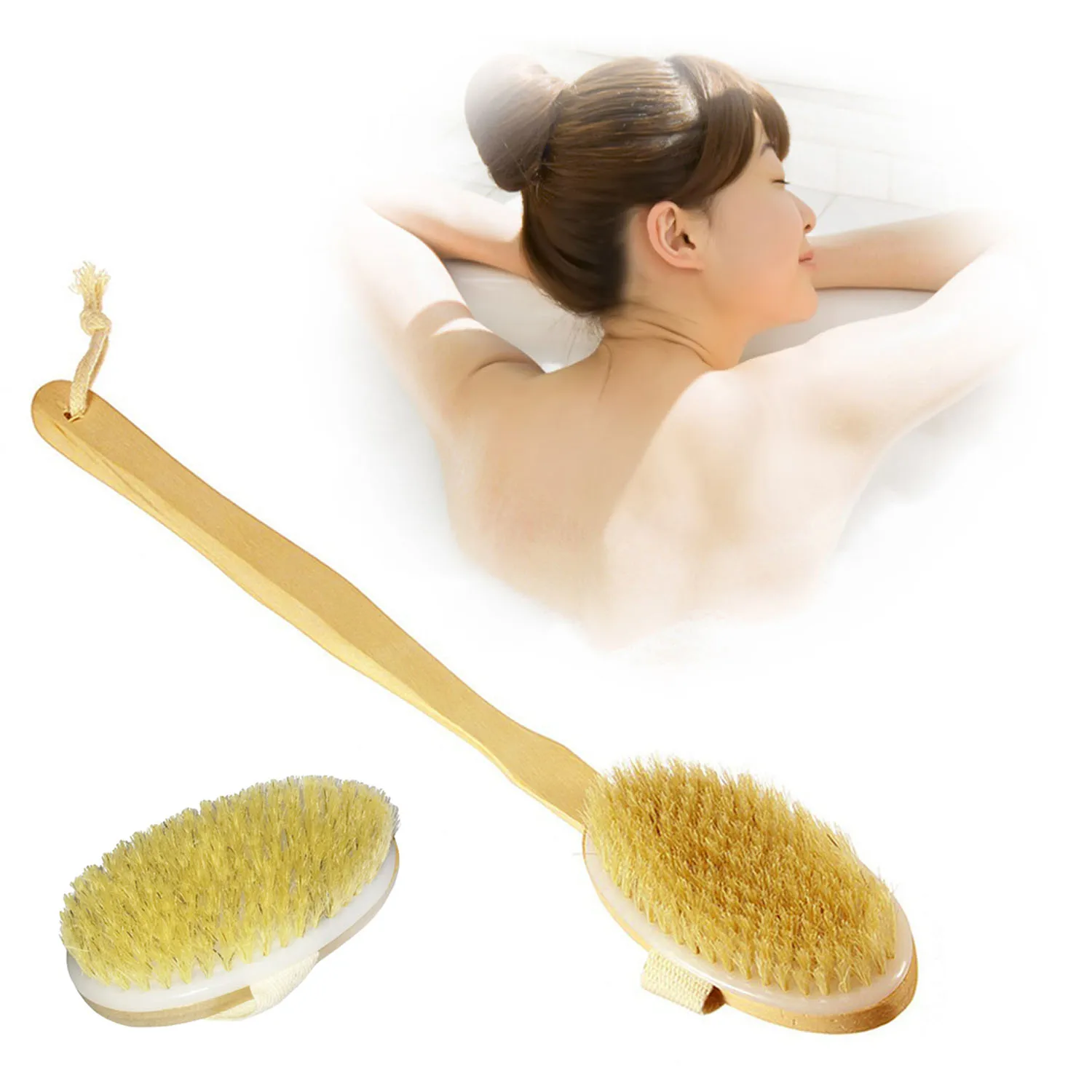 2 قطعة الشعر الخشن فرشاة غسل الجسم مع طويلة مقبض قابل للإزالة ل حمام سبا دش تدليك