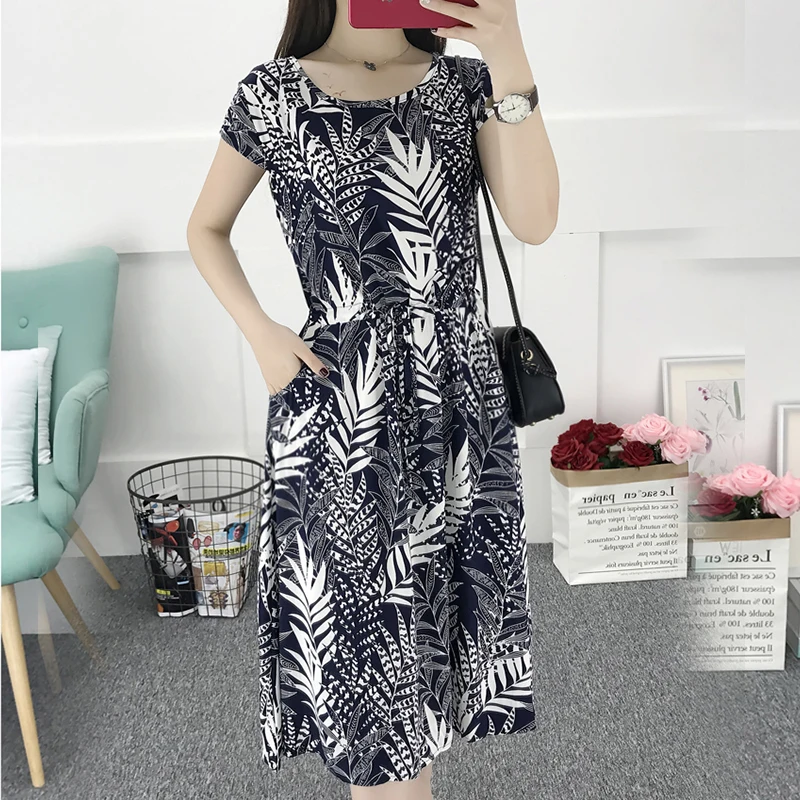 

Women bourette dress 2019 Summer Autumn Fashion Female Casual drawstring Vintage Elegant O-neck Floral Print boho dress Vestido