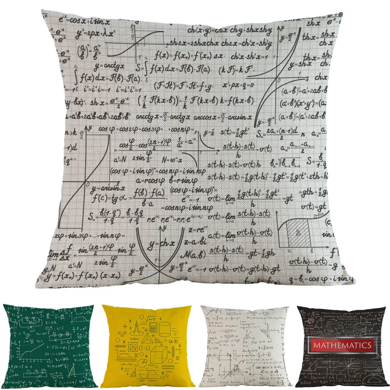 

Hand Painted Style Blackboard Mathematical Formula Coordinate Curve Pattern PillowCase Home School Sofa Decoration Cushion Cover