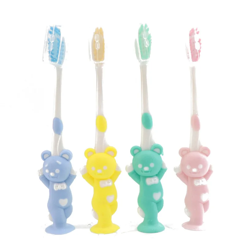

Cartoon Children'S Toothbrush Bamboo Charcoal Soft Hair 4 Pack Silicone Brush Short Handle Toothbrush Set