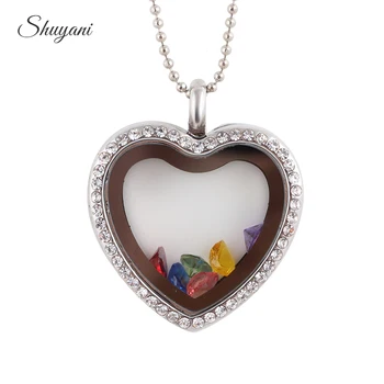 

10PCS!! Heart Crystal Magnetic Glass Floating Locket Pendant with Birthstone Pearl Charms Locket (Chain Included for Free)