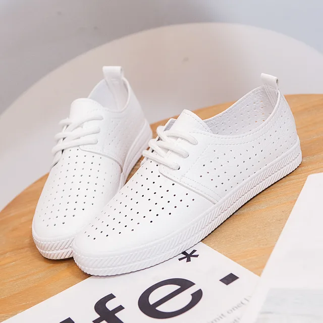 $US $17.33 Women White Shoes Sneakers Summer 2019 Spring Breathable Holes Solid Color Female Black Shoes Leath