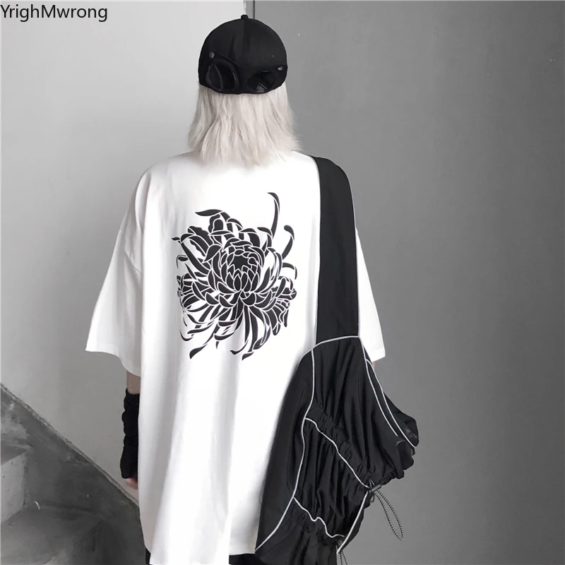 

Gothic Hiphop Sexy Graphic Floral Print Short Sleeve Loose T Shirt Tee T-Shirt Top Harajuku Streetwear Korean Women Casual Cloth