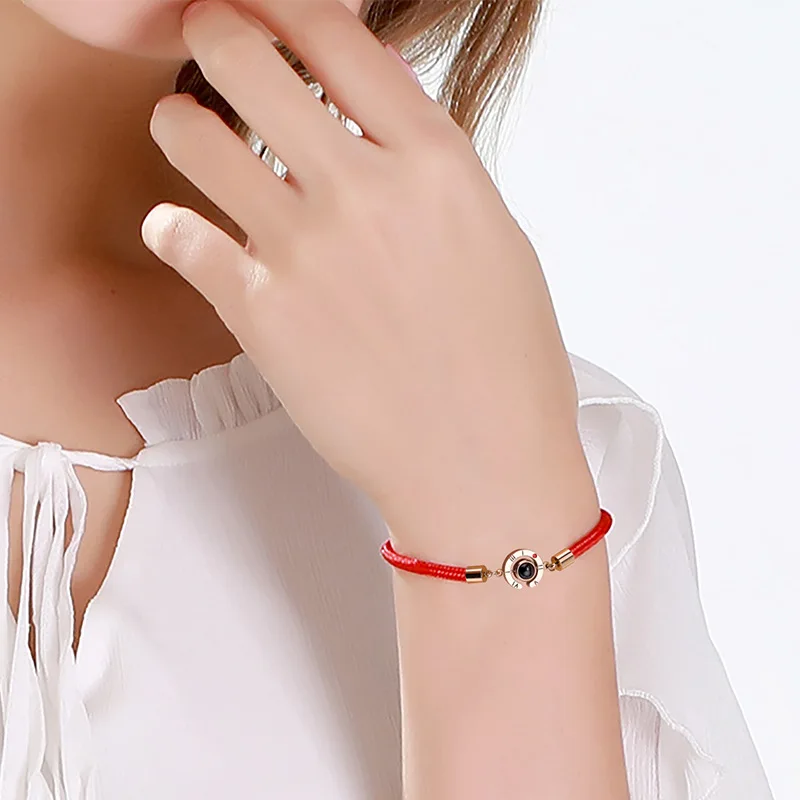 Red Rope Jewelry Zodiac-Bracelet Stones Projection Rose-Gold 100-Language I-Love-You