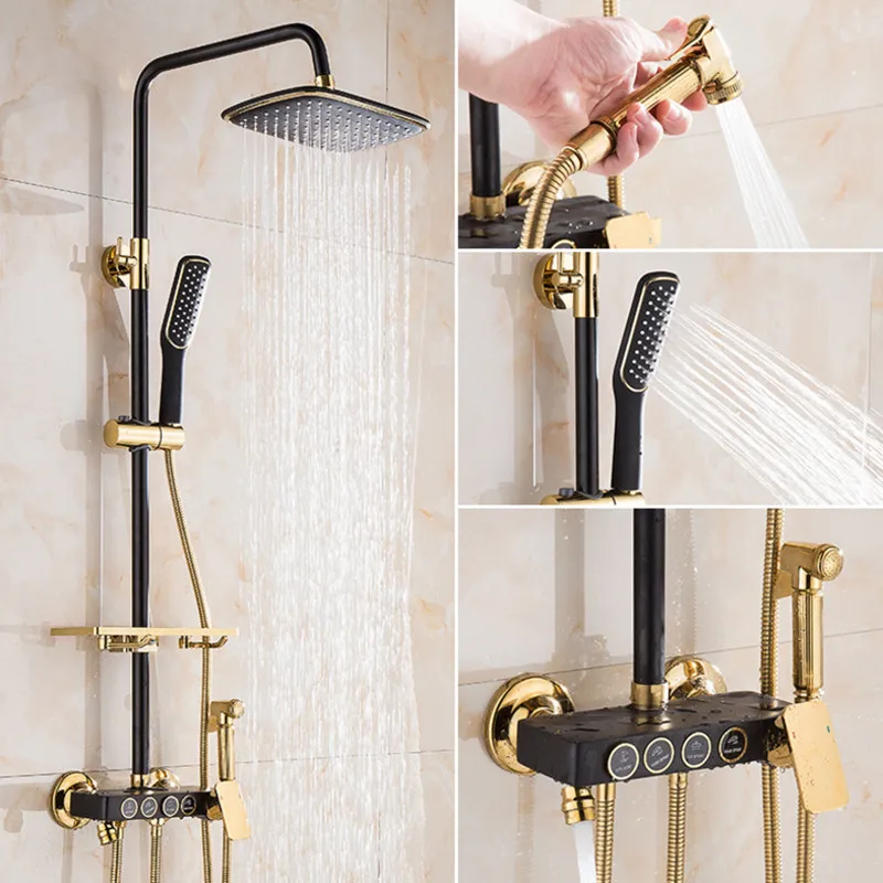 Bathroom Luxury black gold shower set with quality brass shower faucet and stainless steel