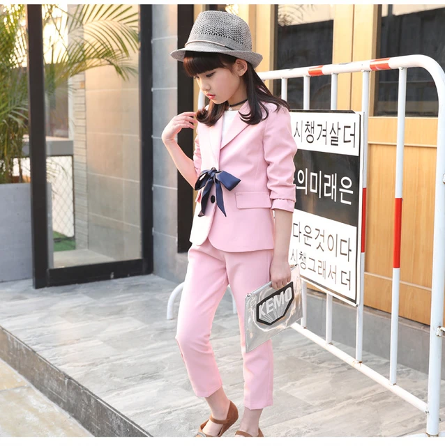 Chaqueta de traje Formal de calidad para niña + Pantalones + Camiseta ropa para niña traje de actuación de escenario trajes para 110-160 _ - AliExpress Mobile