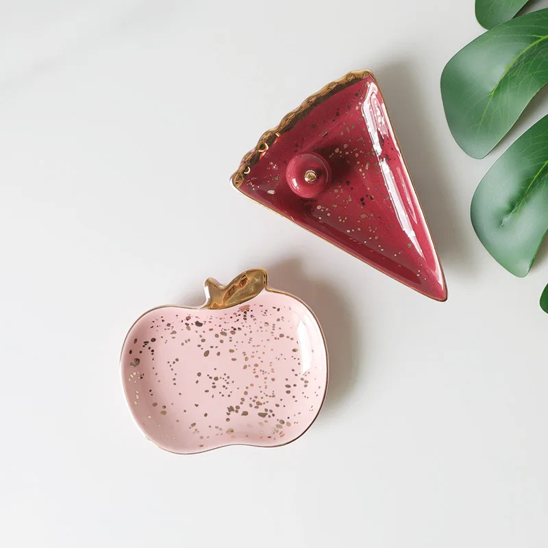 Nordic Ceramic Watermelon Apple Small Jewelry Dish Earrings Necklace Ring Storage Plates Fruit Dessert Display Bowl Decoration