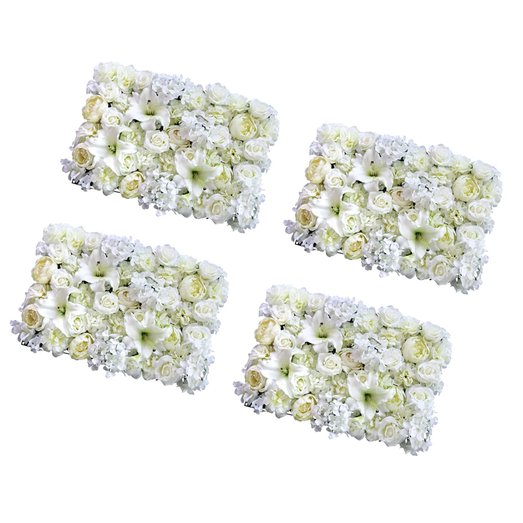 4pcs Artificial Rose Peony Lily Flower Wall Panels Wedding Venue Decoration