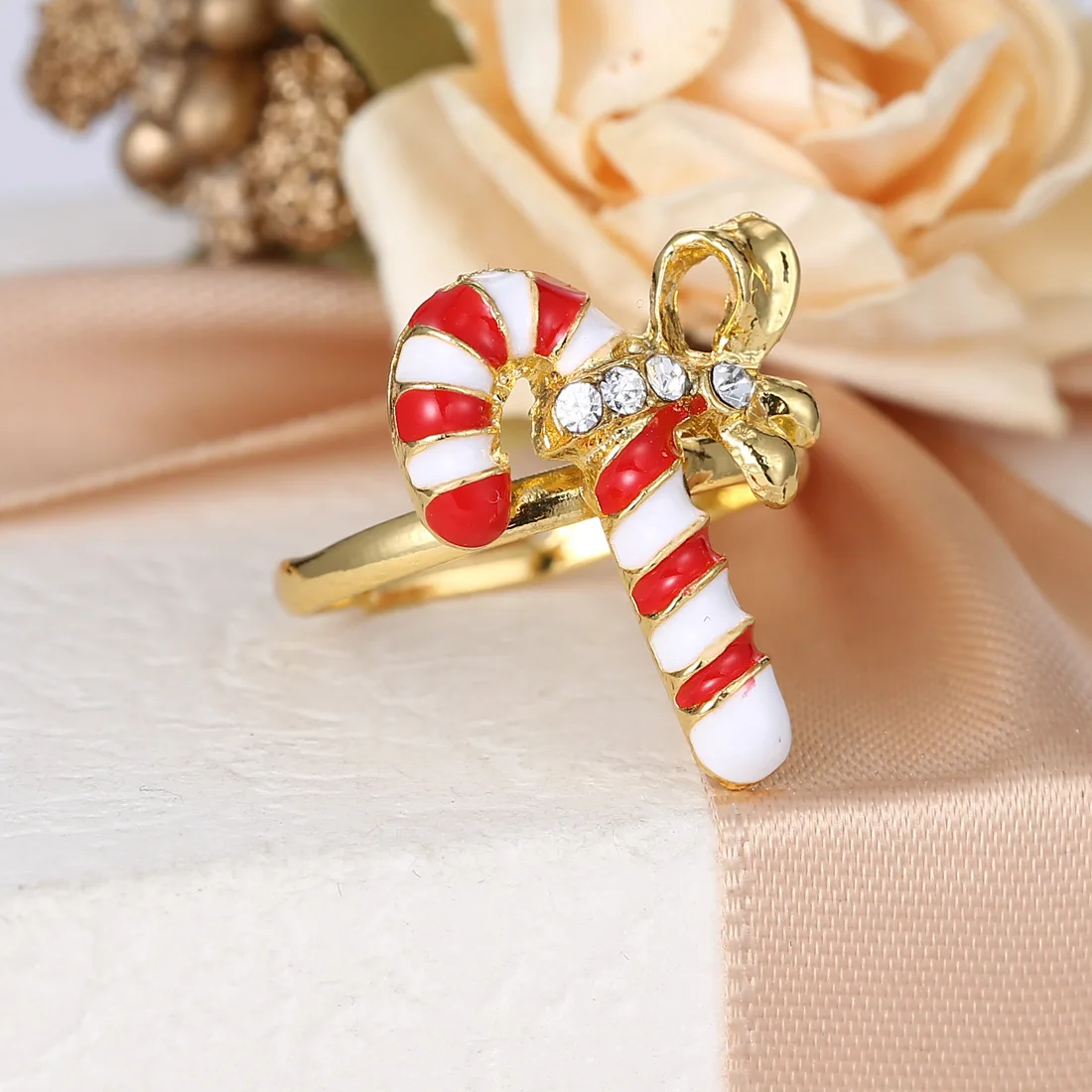 Рождественское регулируемое кольцо Санта Клаус Рождественская елка эмаль колокольчики Лось кристалл горный хрусталь унисекс модные ювелирные аксессуары