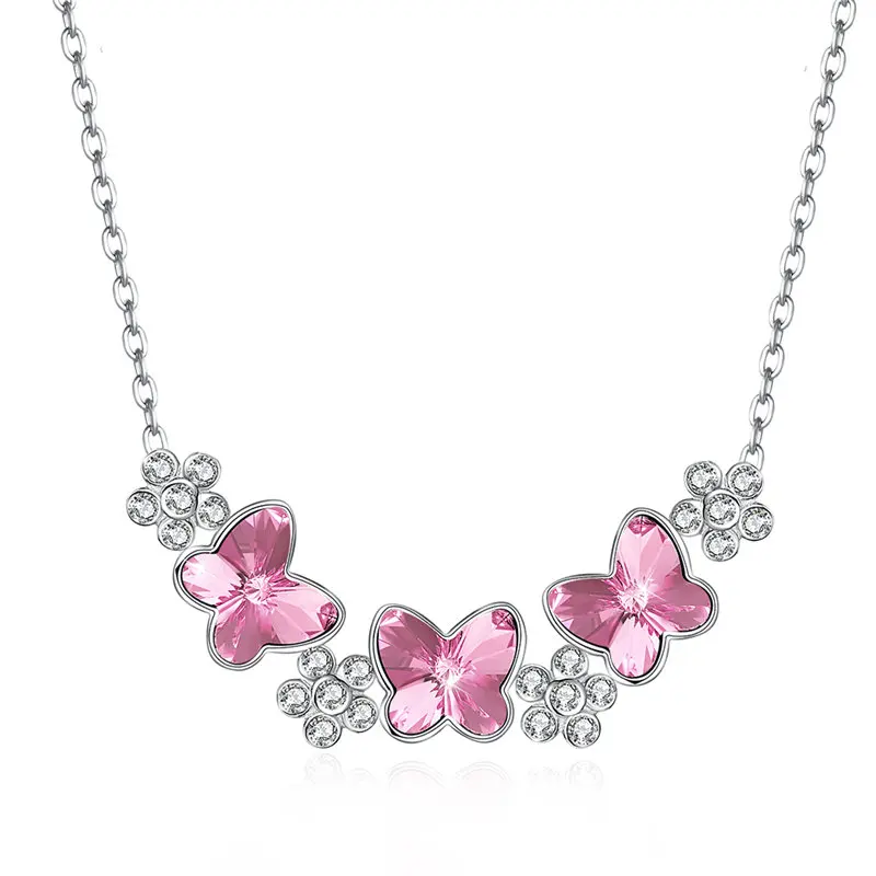 

Women Silver 925 Jewelry Necklace Pink Butterfly Pendant Crystal Necklace Fashion Jewelry Necklaces & Pendants Accessories Women