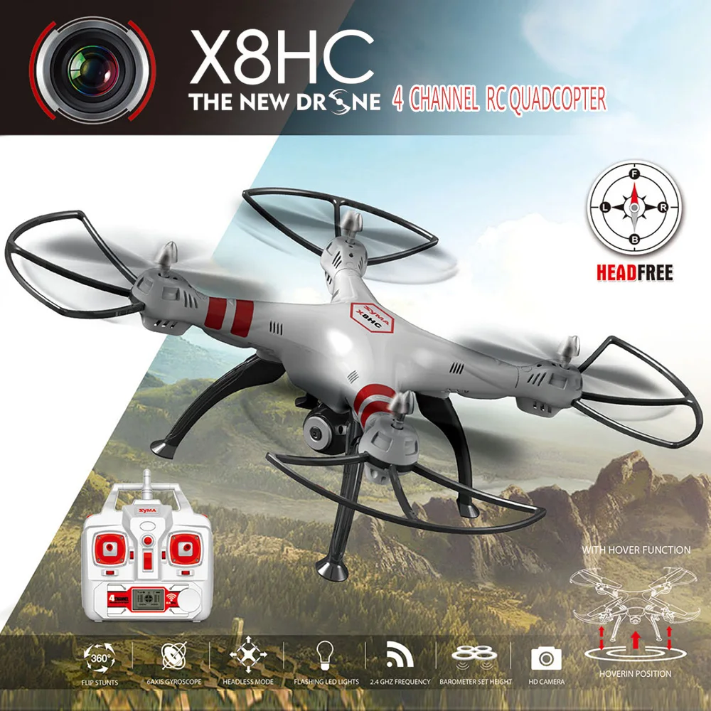 

Original Syma X8HC 2.0MP HD Camera 2.4GHz 4CH 6 Axis Gyro RC Quadcopter Barometer Set Height Children Toys