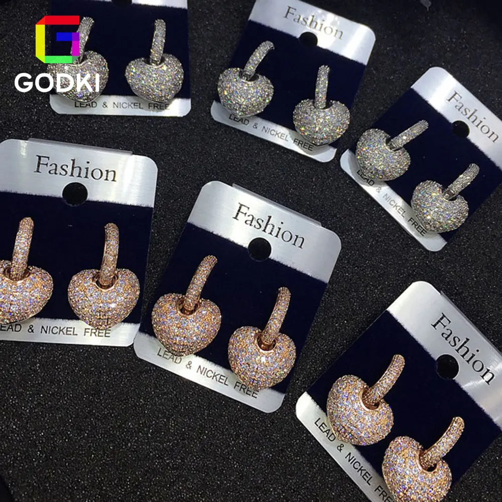 GODKI Heart Shape Cubic Zirconia Women Engagement Earrings Studs Jewelry