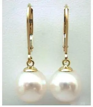 

HOT 10-11MM AAA PERFECT ROUN SOUTH SEA WHITE PEARL EARRINGS 14 SOLID GOLD
