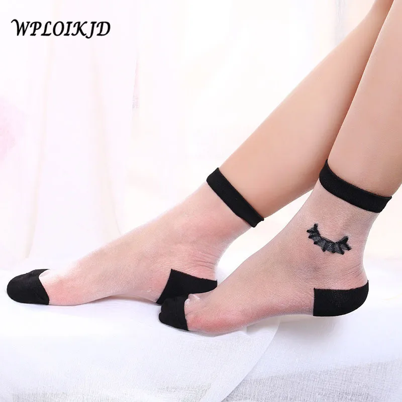 

[WPLOIKJD]Harajuku Sexy Silk Mesh Socks Ultra-thin Transparent Eye Pattern Glass Hollow Out Socks Women Breathable Calcetines