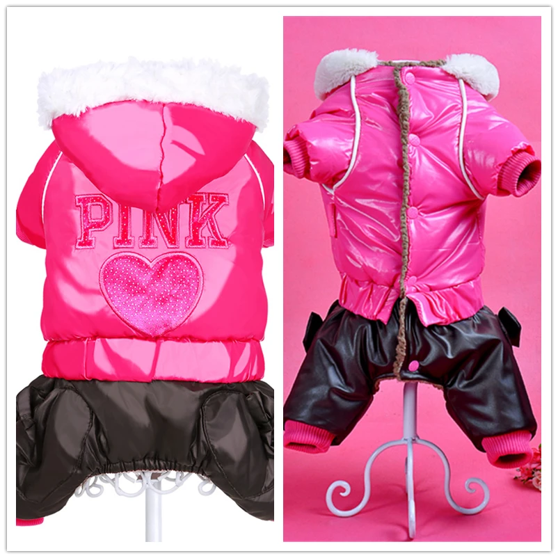 Pet Dog Clothes For Girl Winter Warm Jacket Cotton Jumpsuit Pink Hoodies Parkas Teddy Bichon