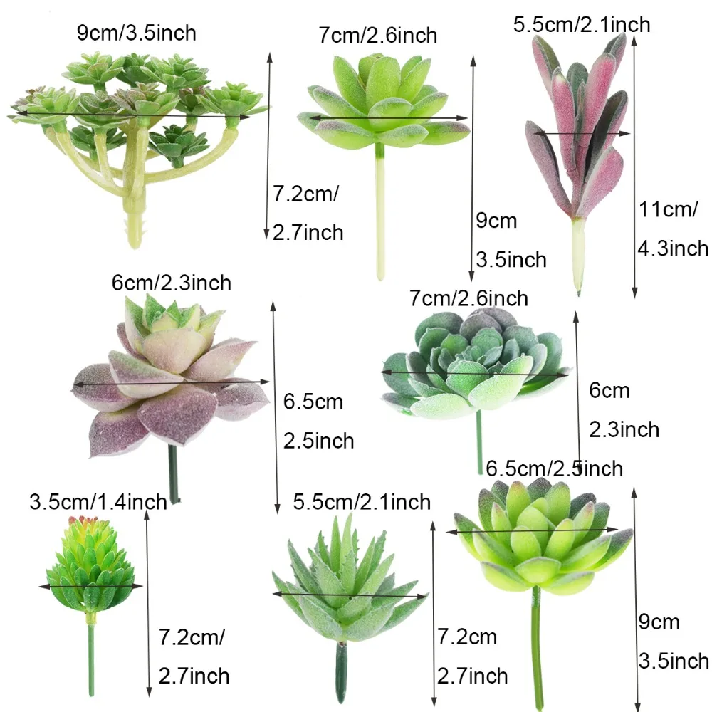 16Pieces Artificial Succulent Flocking Plants Fake Succulents Stems Faux Floral for Lotus Landscape Decoration Home Garden Decor