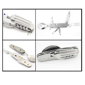 

50pcs Outdoor Camping Hiking Folding Spoon Fork Knife Can Opener Wine Opener Multi Tool 8 in 1 stainless steel TablewaresZA0445