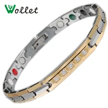Wollet ювелирные изделия Вольфрам магнитный браслет для женщин мужчин CZ Камень Золото Цвет 5 в 1 Инфракрасный германий турмалин отрицательных ионов