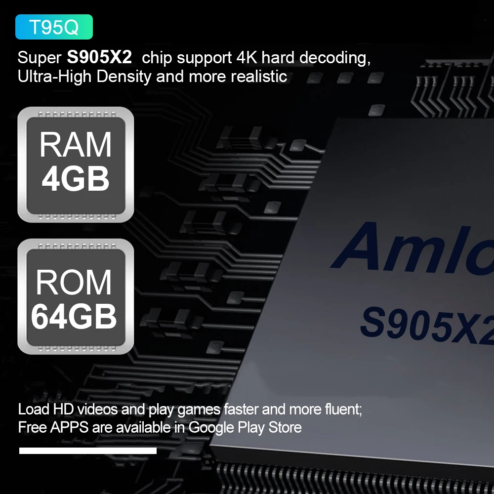 T95Q Amlogic S905X2 Android ТВ коробка 9,0 4K смарт-медиа-плеер T95Q 4 Гб оперативной памяти, 32/64GB DDR3 4 ядра 100 м 2,4 г и Wi-Fi 5 ГГц двухъядерный процессор Wi-Fi