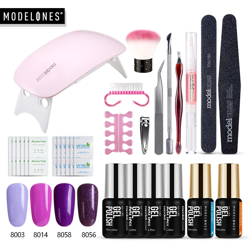 

Modelones 19Pcs/Lot Led Lamp Nail Art Tools Gel Polish Kits USB Cable Mini UV Lamp Base Top Coat Soak Off Nail Gel Tools Set