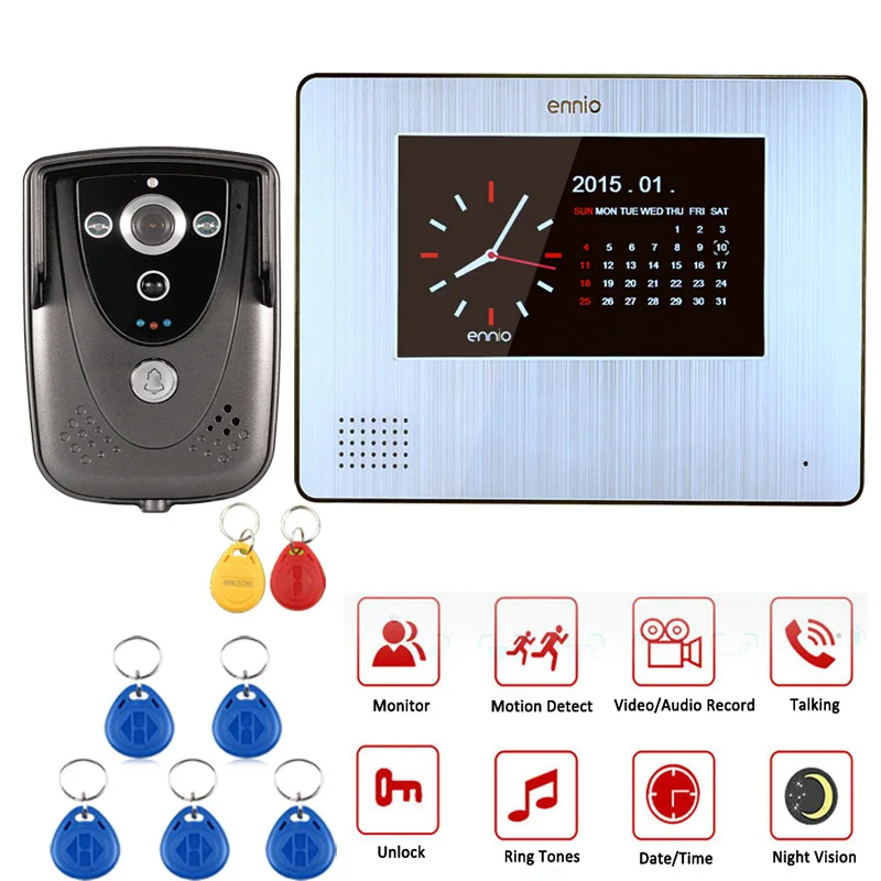 ENNIO 7\Color Touch Screen Video Door Phone with PIR Record intercom System RFID Keyfob IR Camera max to support 32G SD card ENNIO 7\Color Touch Screen Video Door Phone with PIR Record intercom System RFID Keyfob IR Camera max to support 32G SD card