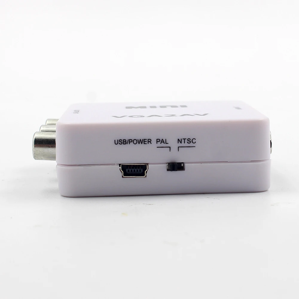  1080 P Mini VGA a RCA AV Adapter Video Converter con 3.5mm Audio per HD TV per PC