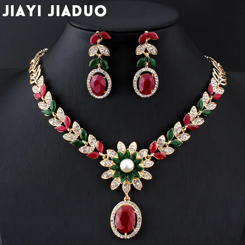 Jiayijiaduo индийский свадебный ювелирный набор для женщин, модный искусственный жемчуг, ожерелье, серьги, набор золотых цветов, аксессуары для свадебной одежды