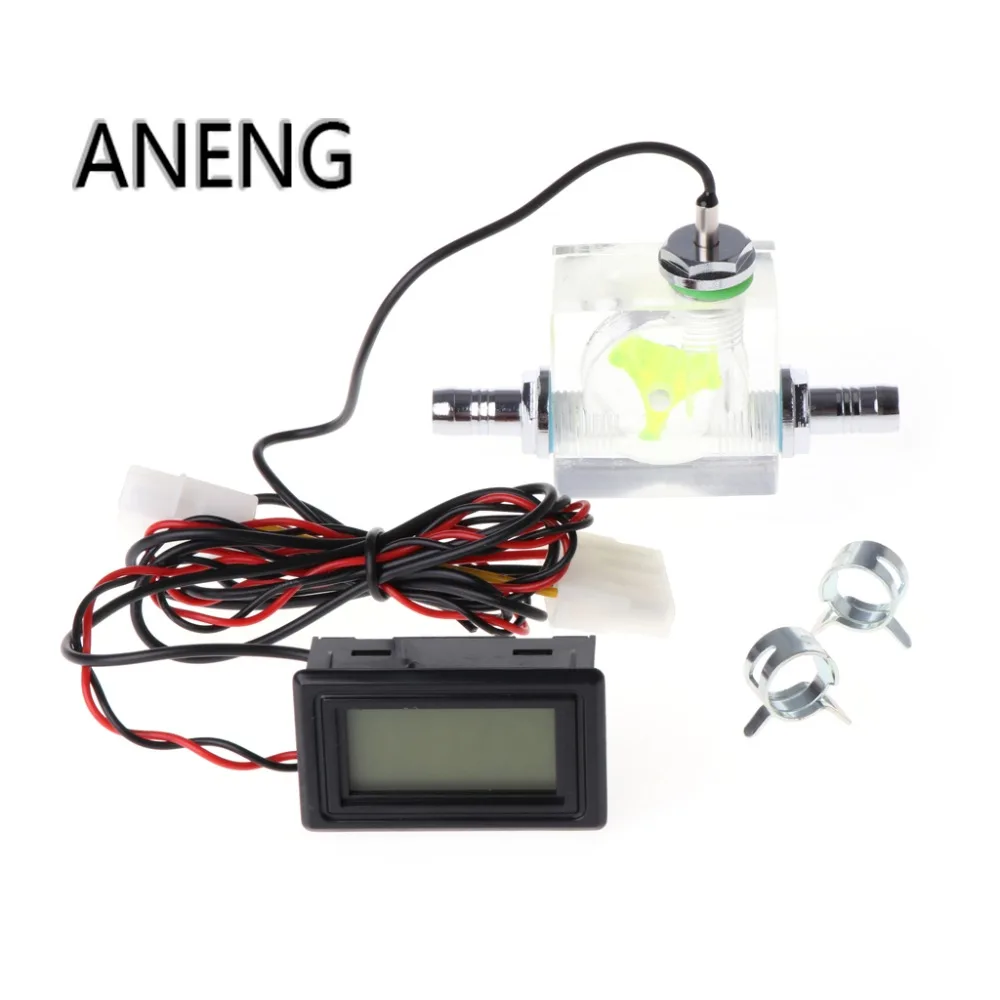 

ANENG Water Liquid Cooling 3 Way Flow Meter With Thermometer Blue LED G1/4 Fitting