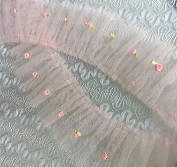 

9CM Wide Luxury Embroidery white pink 3D flower lace fabric trim ribbon DIY sewing applique collar fringe craft wedding supply