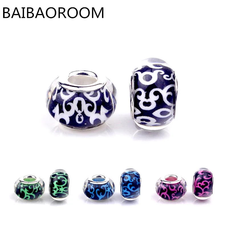 

1PCS DIY Accessories fit pandora style bracelet pattern resin large hole beads multi color optional