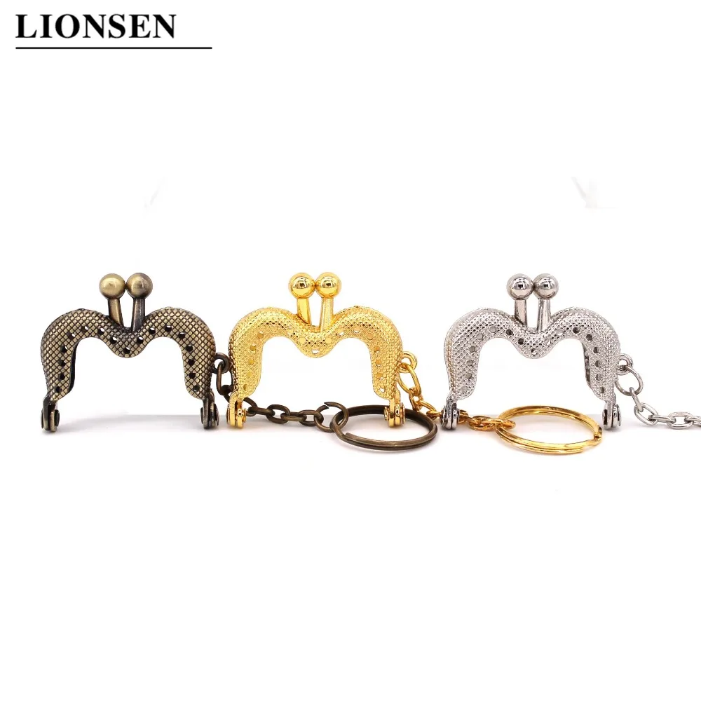 Lionsen 4cm Metal Coin Purse Bag Change Purse Frame with Keychain 5 colors Frame Kiss Clasp Lock DIY Craft wallet accessaries