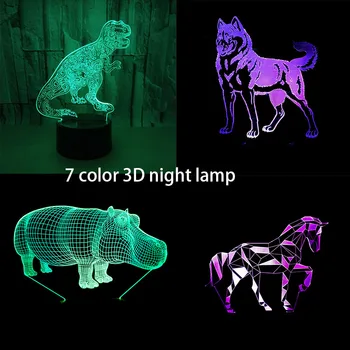 

7 Color Zebra Horse Lamp 3D Visual Led Night Lights For Kids Touch USB Table Lamp Baby Sleeping Nighttime Hippo Dinosaur Design