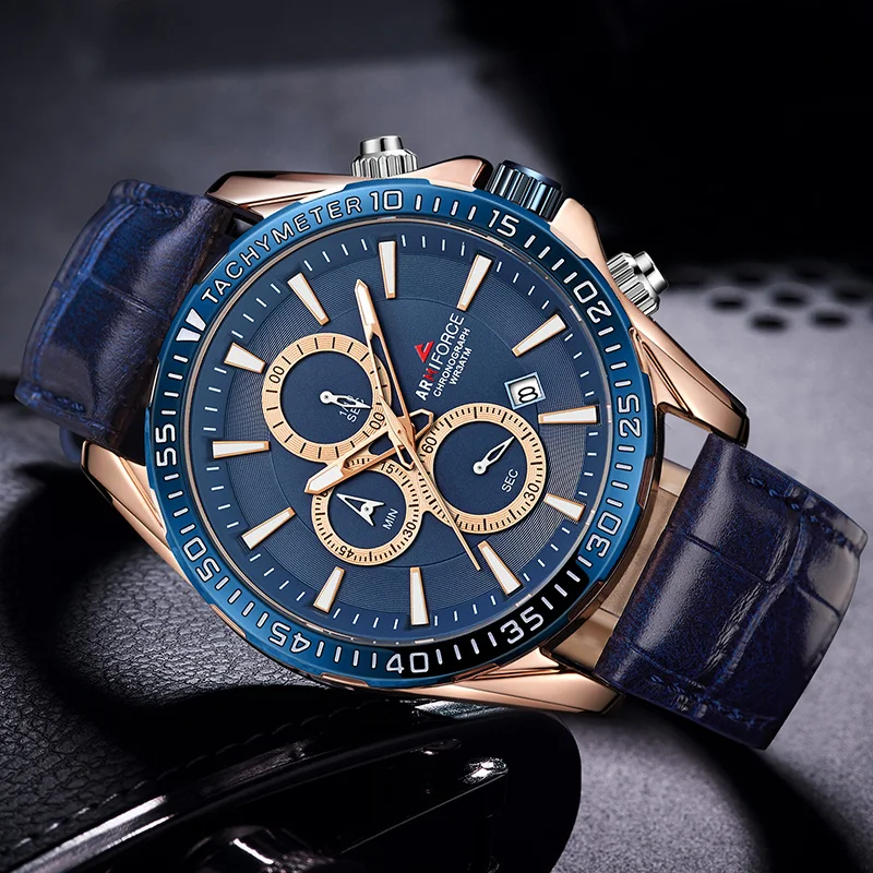Mens Watchs New Brand ARMIFORCE Men's Army Military Sport Watches Male Leather Waterproof Date Quar