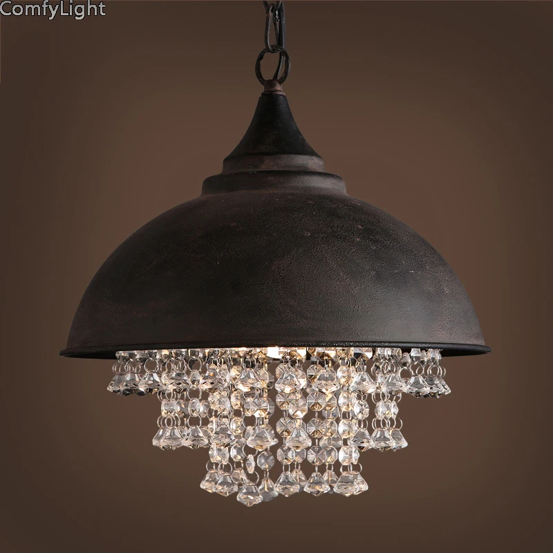 

Industrial Vintage Crystal Pendant Light Edison Hanging lamp bedroom Loft Kitchen island Retro Crystal ball luces led decoracion