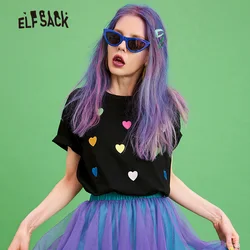 ELF SACK Black Embroidery Cotton Women T-shirts 2019 Summer Oversized Female Tops Korean Fashion Clothing Sweet Vintage Tee ELF SACK Black Embroidery Cotton Women T-shirts 2019 Summer Oversized Female Tops Korean Fashion Clothing Sweet Vintage Tee