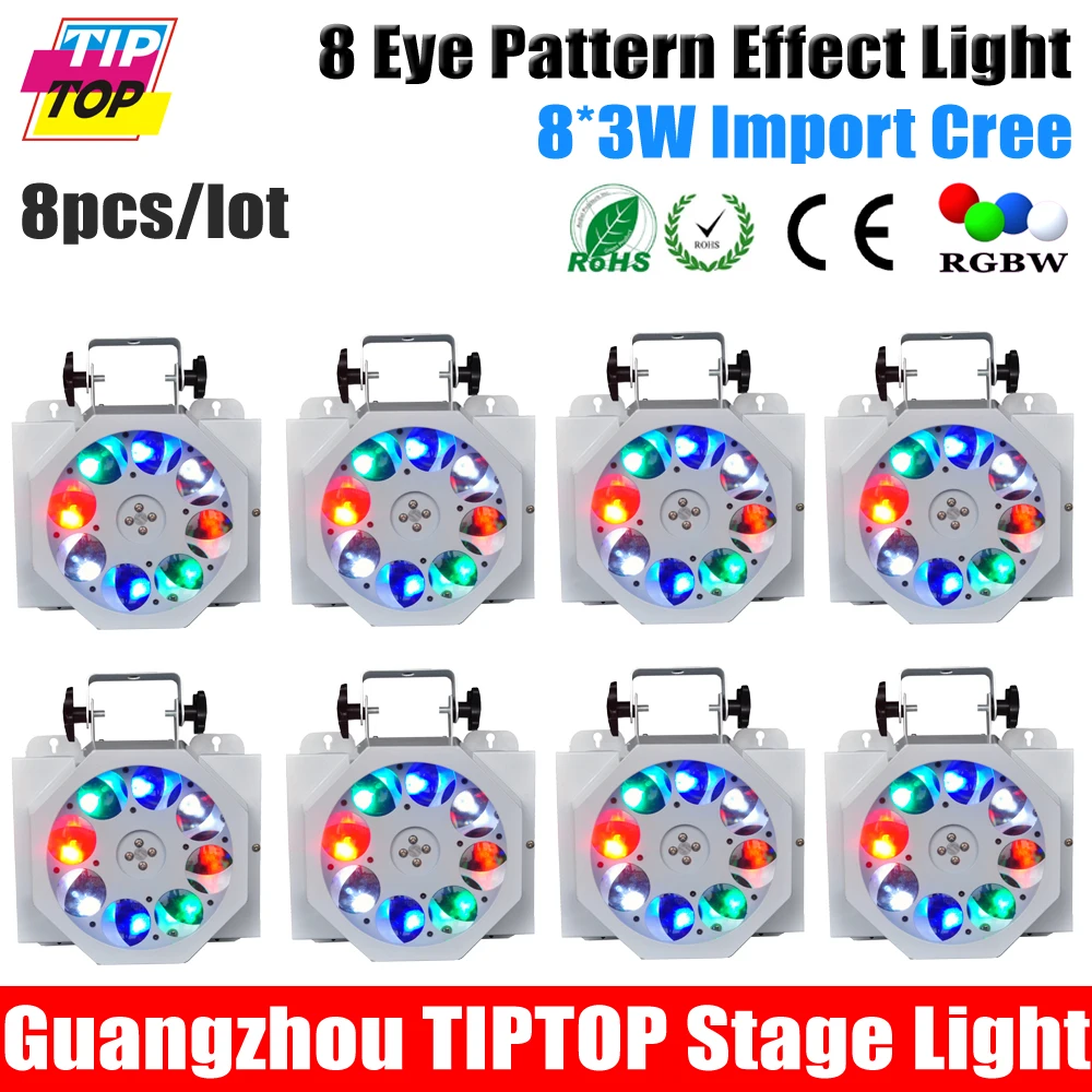 Freeshipping 8XLOT Led 8 Eye Pattern Beam Light 8 3W Cree Lamp KTV Light Ceiling Mounted