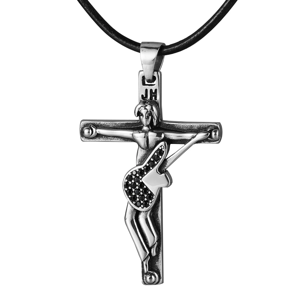 3 цвета гитара из нержавеющей стали крест ожерелье с ожерелье черный ремень мужские ожерелья друг ювелирные изделия подарок Джони Халлидей