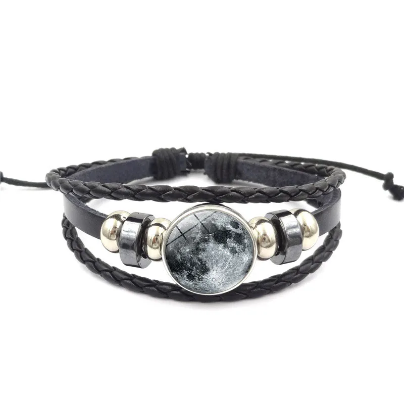 Galaxy Nebula Moon Glass Buckle Leather Bracelet Charm Jewelry Handmade DIY Multilayer Bracelets for Women Gift | Украшения и