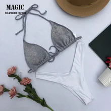 Блестящий тканевый купальник из двух частей, Бразильское бикини, женские плавки, v-образная форма, сексуальные бикини, купальник, стринги, бикини, пляжный купальник