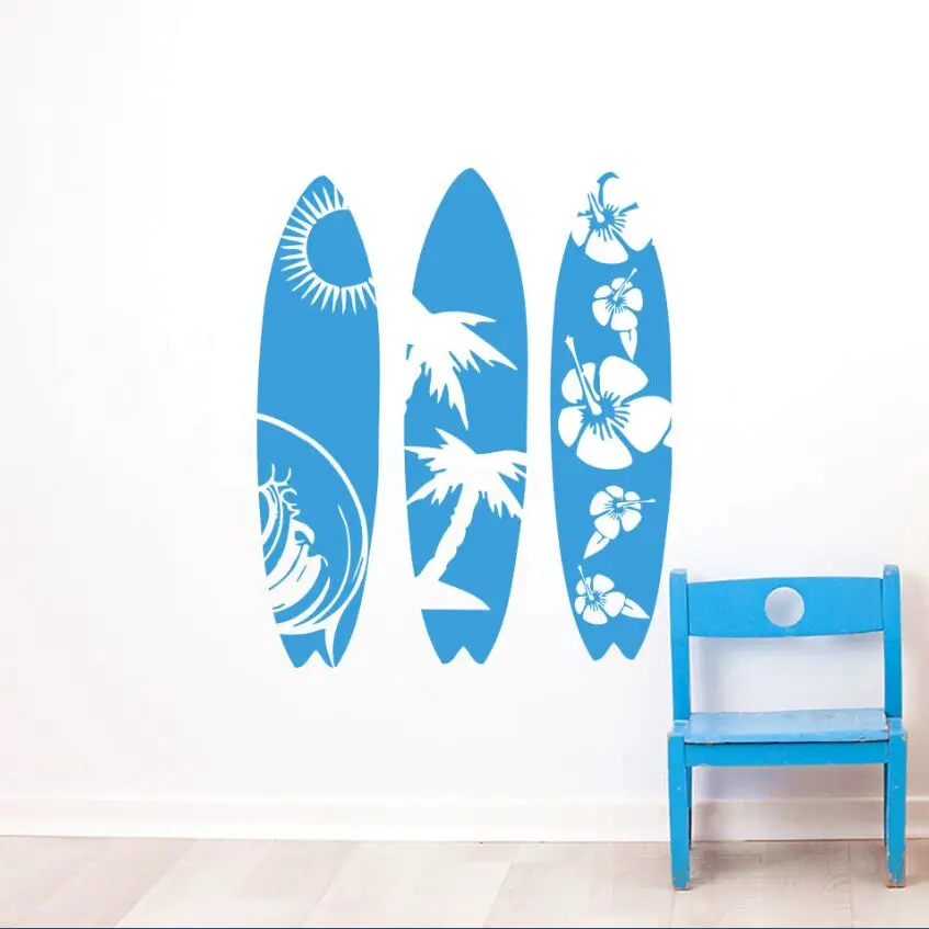 

Sea Sport Wall Decal New Design Surfboard Wall Sticker Waves Sea Beach Wall Art Mural Creative Three Surfboard Style Decal AY952