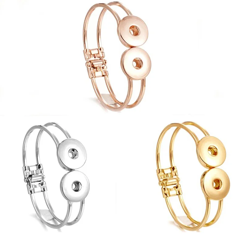 

Hot Sale Rose Gold Snap Jewelry Adjustable Metal Snap Bracelet Bangle Silver Bracelet Fit 18mm Snap Button Jewelry For Women