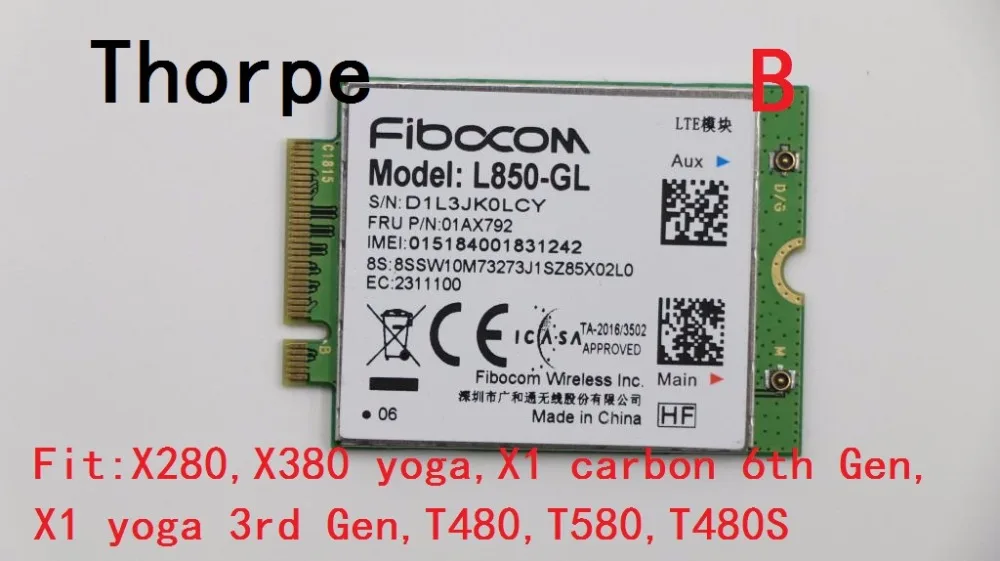 

NEW 4G LTE wireless module WWAN Card for Thinkpad X280 X380 yoga X1 carbon 6th x1 yoga 3rd T480 T480S T580 L850-GL 01AX792