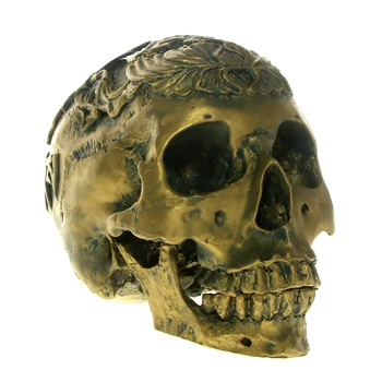 

1Piece Collectible Skeleton Figurine with Movable Jaw Desktop Decoration 1:1 Human Life Size Bronze Floral Skull Head